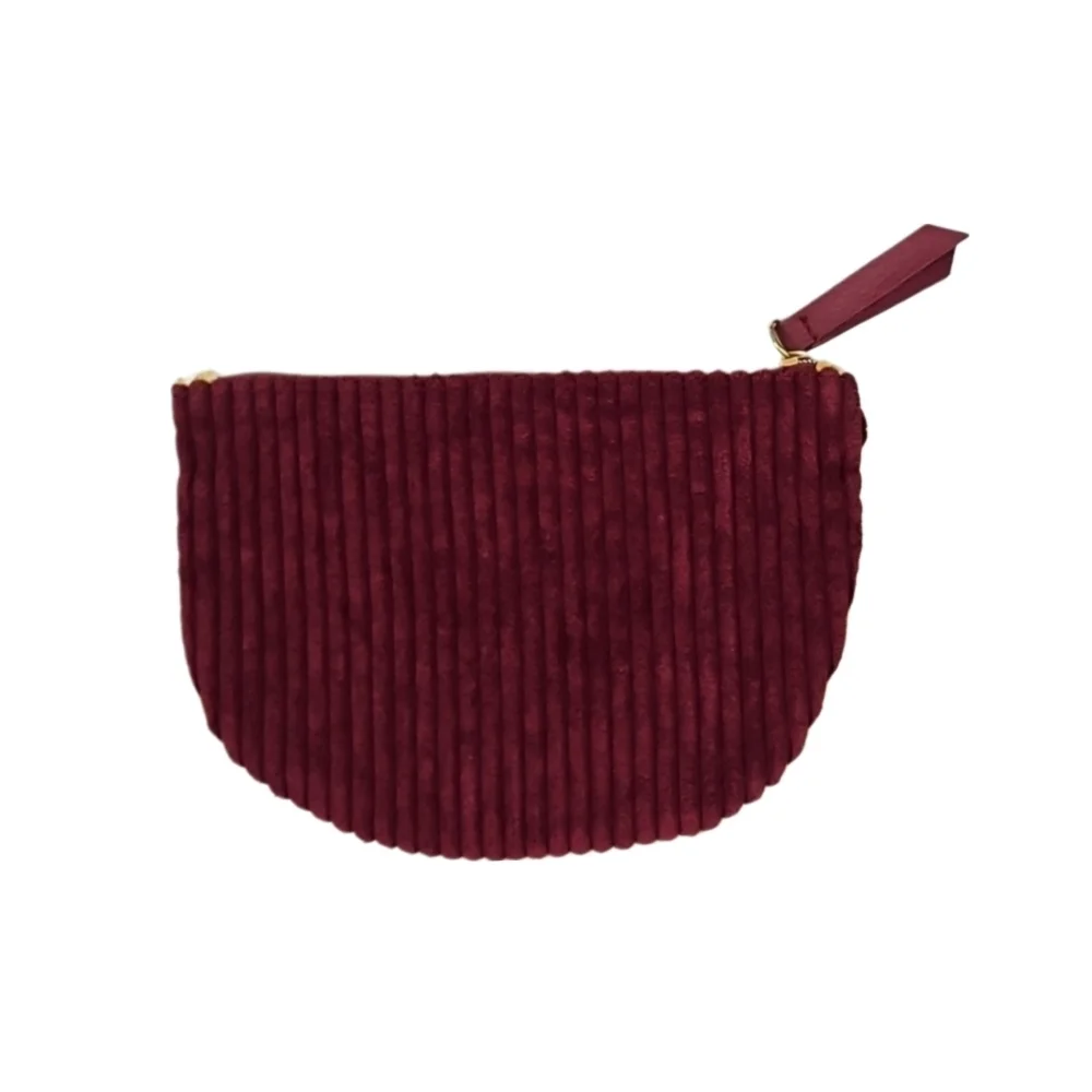 Ipsy Retro Vintage Corduroy Two-Color Zip Close Cutch Bag, Burgundy Yellow